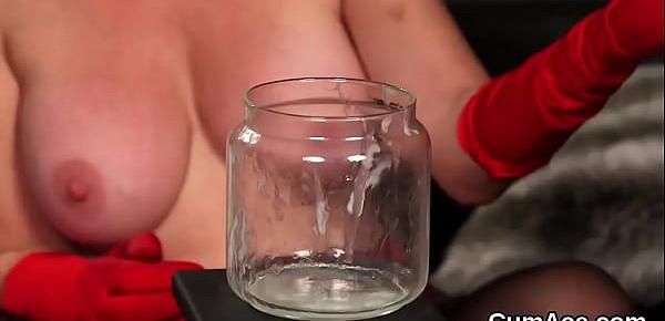  Unusual stunner gets cumshot on her face gulping all the juice